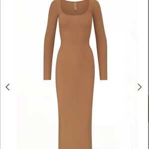 Skims Soft Lounge Long Sleeve Dress in Camel